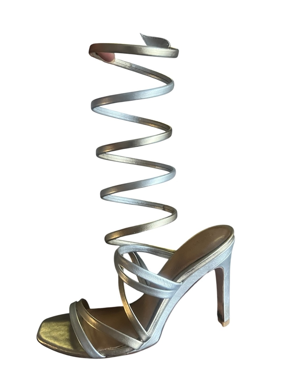 Eight Fifteen Hera Wraparound Gladiator Heels Silver Gold Leather US 8.5